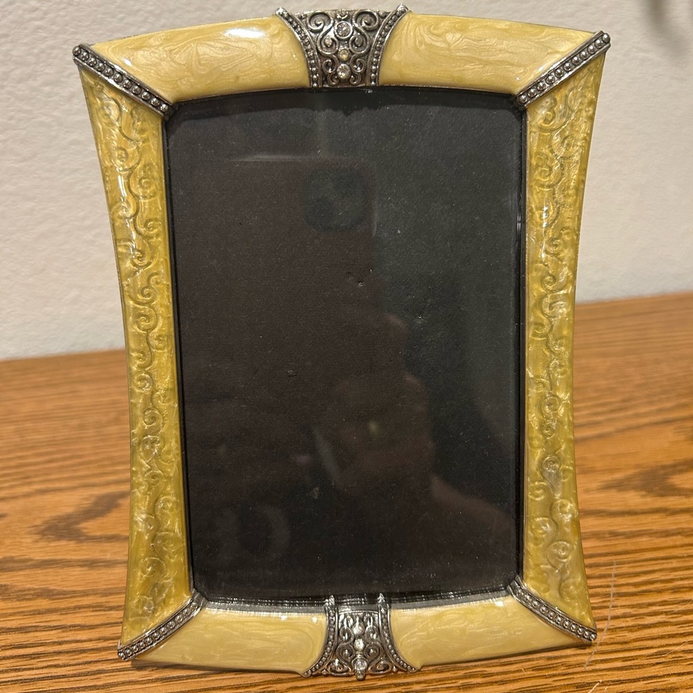 Yellow Enamel Metal Picture Frame Decorated Rhinestones